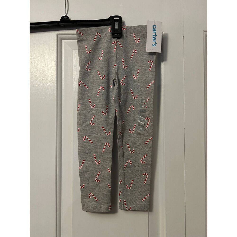 Carter's Toddler Girls Size 3T Heather Gray Candy Cane Christmas Leggings NWT